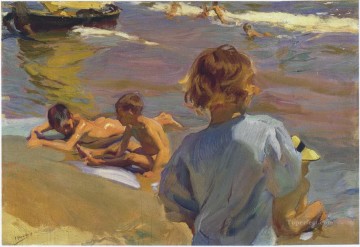  1916 Lienzo - niños en la playa valencia 1916
